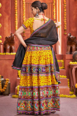 Yellow Cotton Silk Printed Flared Lehenga