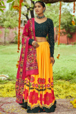 Yellow Cotton Silk Printed Lehenga