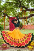 Yellow Cotton Silk Printed Lehenga