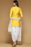 Yellow Taffeta Silk Patiala Suit With Zari Work for Eid