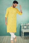 Yellow Georgette Embroidered Men Kurta Pajama