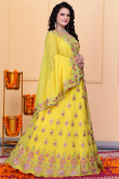 Yellow Georgette Embroidered Panelled Style Lehenga 