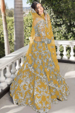 Yellow Floral Party Wear Lehenga in Net