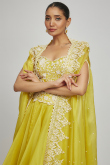 Yellow Organza A-Line Jacket Style Lehenga For Haldi