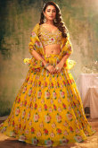 Yellow Organza Printed Lehenga