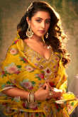 Yellow Organza Printed Lehenga