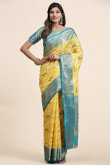 Yellow Organza Silk Saree With Weaved Work For Haldi