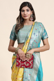Yellow Organza Silk Saree With Weaved Work For Haldi