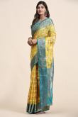 Yellow Organza Silk Saree With Weaved Work For Haldi