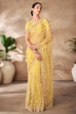 Yellow sequins Embroidered Light Weight Net Saree 