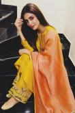 Yellow Silk Eid Palazzo Pant Suit With Resham Work