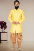 Yellow Silk Straight Cut Men Sherwani