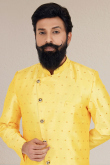 Yellow Silk Straight Cut Men Sherwani