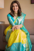 Yellow Silk Woven Zari Handloom Saree With Blue Border