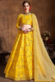 Yellow Art Silk Zari Embroidered Lehenga