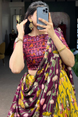 Yellow Tussar Silk Lehenga With Printed Work For DiwalI