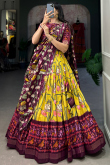 Yellow Tussar Silk Lehenga With Printed Work For DiwalI
