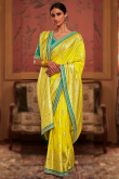 Yellow Weaved Thread Heavy Saree In Art Silk