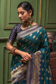 Woven Zari Banarasi Silk Peacock Blue Saree for Eid