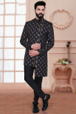 Zari Embellished Rayon Navy Blue Men Sherwani