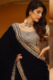 Zari Embroidered A Line Black Georgette Lehenga for Wedding & Party