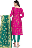 Woven Zari Embroidered Brocade Magenta Pink Churidar Suit