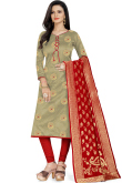 Zari Embroidered Brocade Sage Green Churidar Suit
