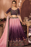 Zari Embroidered Chinnon Salmon Peach Lehenga