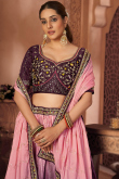 Zari Embroidered Chinnon Salmon Peach Lehenga