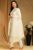 Zari Embroidered Cream Georgette Straight Cut Suit