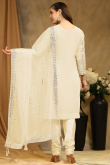 Zari Embroidered Cream Georgette Straight Cut Suit