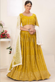 Mustard Yellow Party Wear Zari Embroidered Lehenga in Georgette