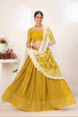 Mustard Yellow Party Wear Zari Embroidered Lehenga in Georgette