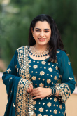 Zari Embroidered Georgette Prussian Blue Lehenga
