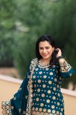 Zari Embroidered Georgette Prussian Blue Lehenga