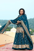 Zari Embroidered Georgette Prussian Blue Lehenga