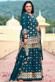 Zari Embroidered Georgette Prussian Blue Lehenga