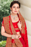 Red Woven Georgette Indian Saree for Party 