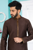 Zari Embroidered Jacquard Dark Brown Men Kurta Pajama
