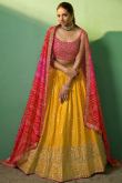 Zari Embroidered Mustard Yellow Georgette A-line Lehenga 