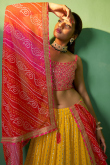 Zari Embroidered Mustard Yellow Georgette A-line Lehenga 