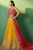 Zari Embroidered Mustard Yellow Georgette A-line Lehenga 