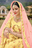 Zari Embroidered Net Light Yellow Lehenga