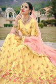 Zari Embroidered Net Light Yellow Lehenga