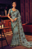 Zari Embroidered Net Powder Blue Saree