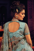 Zari Embroidered Net Powder Blue Saree
