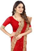 Zari Embroidered Net Red Designer Saree