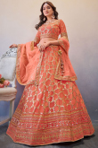Zari Embroidered Net Salmon Orange Lehenga