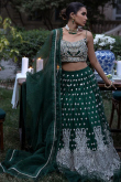 Zari Embroidered Net Teal Green Lehenga