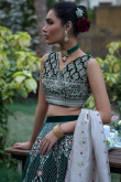 Zari Embroidered Net Teal Green Lehenga
